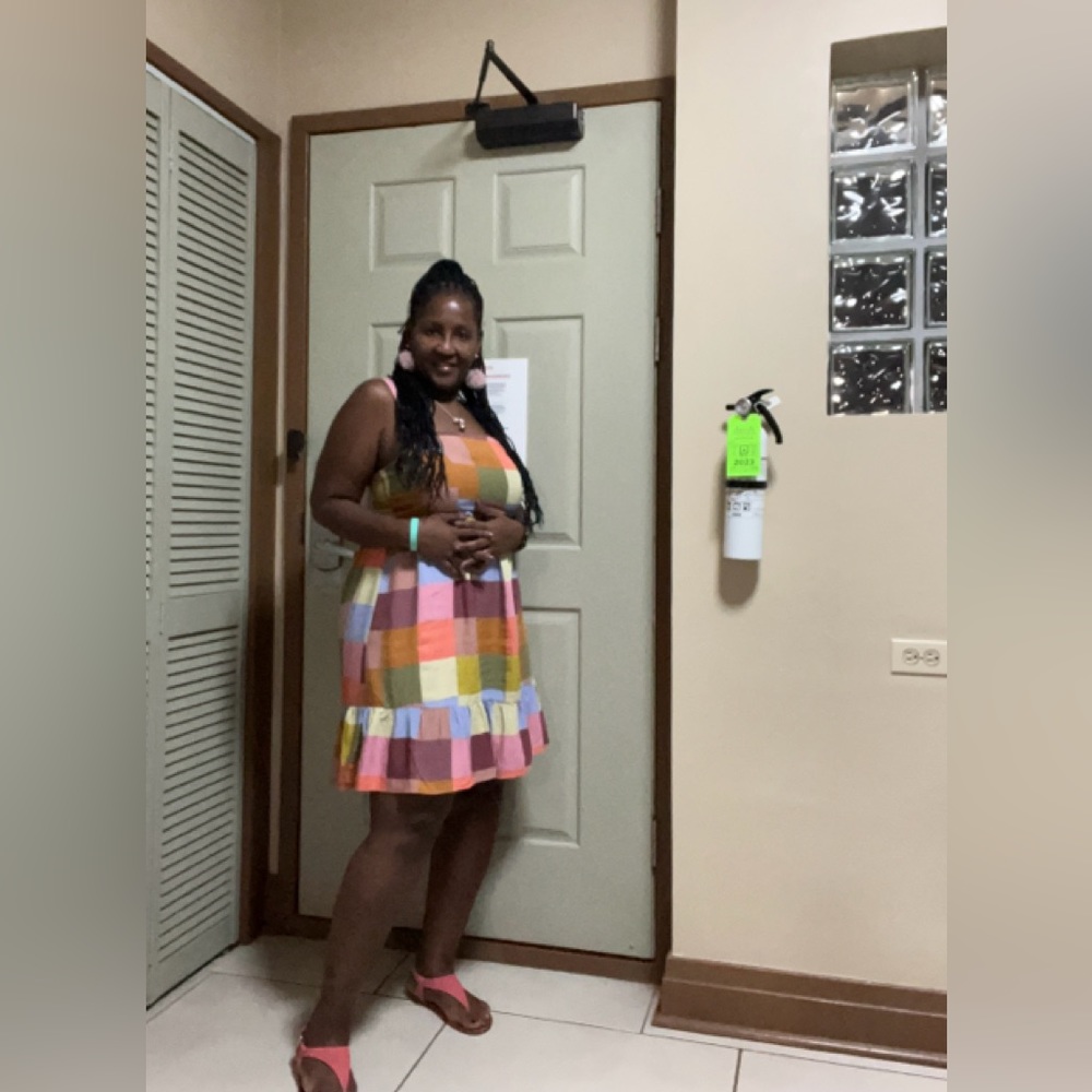 Rewind woman’s sundress, open back, multicolored plaid. SizeXXL